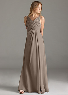 Azazie Maren Allure Junior Taupe A-Line Lace Chiffon Dress image3