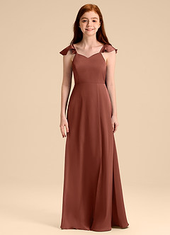 Azazie Everett Junior Jurk van Stretch Satijn met A-Lijn Boog Kastanjebruin image6