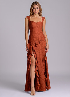 Azazie Sloane Bridesmaid Dresses Auburn A-Line Sweetheart Neckline Floral Burnout Dress image1