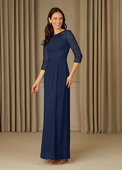 Azazie Zolla Mother of the Bride Dresses Dark Navy A-Line Lace Chiffon Dress image3