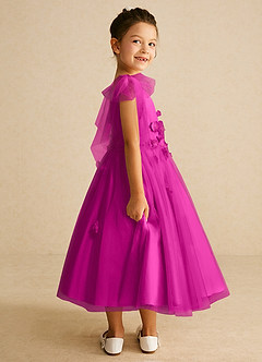 Azazie Minia Flower Girl Dresses Fuchsia A-Line Bow Matte Satin Dress image2