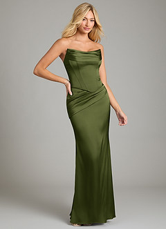Azazie Sorrel Bridesmaid Dresses Olive Mermaid Strapless Stretch Satin Convertible Dress image6