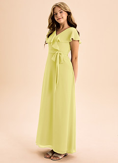 Azazie Lainey Junior Abito A-Line in Chiffon Con Tasche Sorbetto Al Limone image3