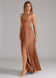 Azazie Aaida Bridesmaid Dresses Bronzer A-Line Corset Stretch Satin Dress image3