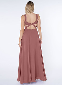 Azazie Nahrin Bridesmaid Dresses Desert Rose A-Line V-Neck Pleated Chiffon Dress image2