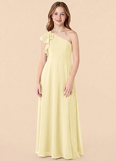 Azazie Arabella Junior Robe Trapèze en Mousseline de soie Rayé Sorbet Citron image1