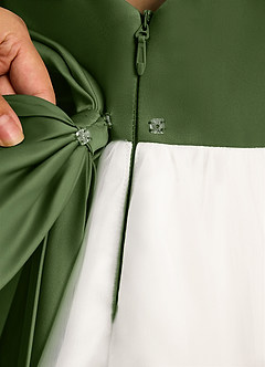 Azazie Eleni Jurken voor bloemenmeisjes Baljurk Jurk van Tule Boog Ivoor Olijf image8