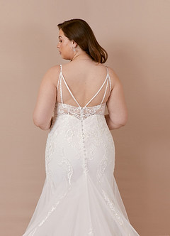Azazie Josephine At-home Try On Dresses Diamond White Mermaid V-Neck Sequins Tulle Dress image12