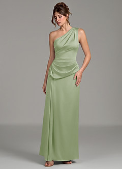 Azazie Zahira Robes de demoiselle d'honneur Robe Fourreau en Satin extensible Une épaule Vert Sauge image5