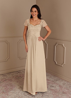 Azazie Gwenyth Mother of the Bride Dresses Champagne A-Line Lace Chiffon Dress image3