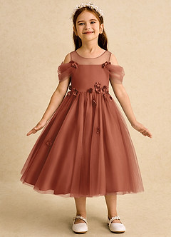 Azazie Juni Flower Girl Dresses Auburn Ball-Gown Pleated Tulle Dress image4