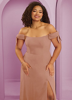 Barbie ♥ Azazie Bridesmaid Dresses Champagne Rose A-Line Off the Shoulder Chiffon Convertible Dress image11