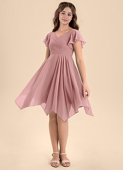 Azazie Janeaurelia Junior Dusty Rose A-Line Pleated Chiffon Dress image4