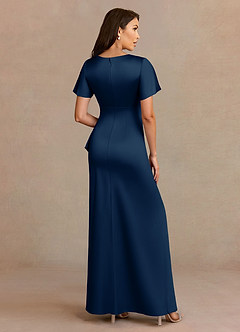 Azazie Robins Klänningar till brudens mor Klänning A-Line i Stretch Satin Plisserad Mörk Marinblå image4