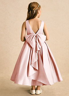Azazie Cailee Flower Girl Dresses Blushing Pink Ball-Gown Pleated Matte Satin Dress image1