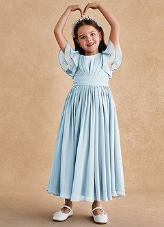Azazie Ali Flower Girl Dresses Sky Blue A-Line Pleated Chiffon Dress image3