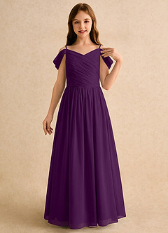 Azazie Chelo Girls Formal Flower Girl Dresses Grape A-Line Pleated Chiffon Dress image5