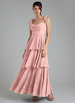 Azazie Jude Robes de demoiselle d'honneur Robe Trapèze en Blumen-Burnout Décolleté en cœur Rose Poudré image6