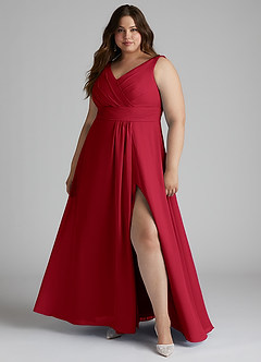 Azazie Karina Bridesmaid Dresses Scarlet A-Line Pleated Chiffon Dress image6