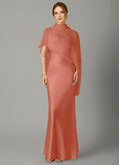 Azazie Jaleesa Jurken voor bruidsmeisjes Jurk van Stretch Satijn met A-Lijn Hoge Kraag Zalm Roze image1