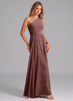Azazie Dallas Bridesmaid Dresses Espresso A-Line One Shoulder Velvet Dress image3