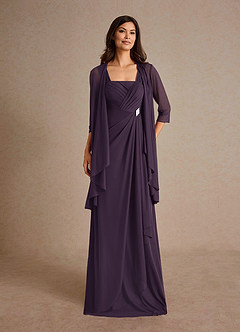 Azazie Clinton Mother of the Bride Dresses Plum A-Line Pleated Mesh Dress image4