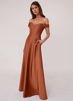 Barbie ♥ Azazie Bridesmaid Dresses Cedar Rose A-Line Off the Shoulder Stretch Satin Convertible Dress image4