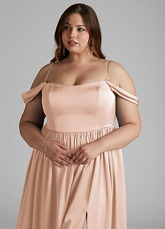 Azazie Morana Vestidos de damas de honor Vestido de Rosa Rubor de Satén Elástico de Corte en A Convertible con Vestidos sin tirantes image15