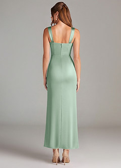 Azazie Denice Bridesmaid Dresses Agave Sheath Pleated Stretch Satin Dress image2