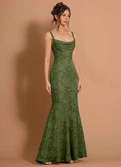 Azazie Floor-Length Maxi Dresses Mermaid Wedding Guest Formal Dresses Cowl Olive
