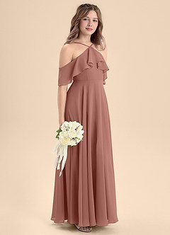 Azazie Tessabelle Junior Jurk van Chiffon met A-Lijn Off the Shoulder Ceder Roos image5