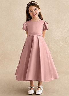 Azazie Princess Flower Girl Dresses Rose Gold A-Line Pleated Matte Satin Dress image6
