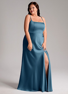 Azazie Lidia Abiti da Damigella Abito Sirena in Raso Elasticizzato Spacco Laterale Bermuda image5