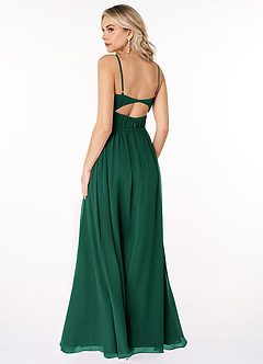 Azazie Yanelie Bridesmaid Dresses Emerald A-Line Scoop Pleated Chiffon Dress image4