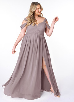 Azazie Lianne Bridesmaid Dresses Dusk A-Line Off the Shoulder Chiffon Dress image4