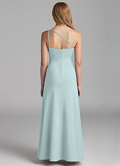 Azazie Mika Junior Robe Trapèze en Satin extensible Plissée Brume image2