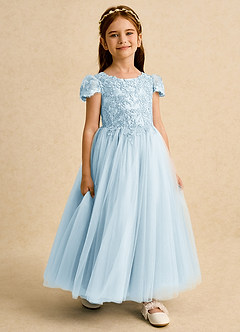 Azazie Puff Blumenmädchenkleider Ballkleid Spitze Tüll Kleid Himmelblau image6