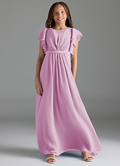 Azazie Daphne Junior Vestido de Rosa Caramelo de Gasa de Corte en A con Plisado image1