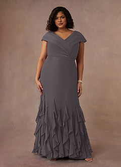 Azazie Bailora Mother of the Bride Dresses Steel Grey Mermaid Ruched Chiffon Dress image6