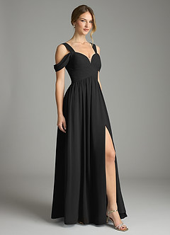 Azazie Lianne Bridesmaid Dresses Black A-Line Off the Shoulder Chiffon Dress image5