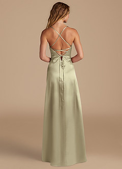 Azazie Mei Bridesmaid Dresses Moss Green A-Line Metallic Satin Dress image5