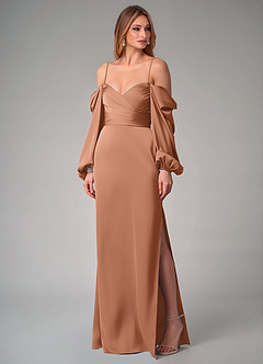Azazie Sonata Bridesmaid Dresses Bronzer Sheath Long Sleeve Stretch Satin Convertible Dress image7