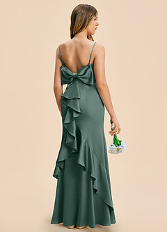 Azazie Lioren Junior Sea Moss Sheath Bow Stretch Satin Dress image1