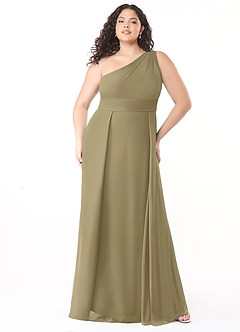 Azazie Dallas Vestidos de damas de honor Vestido de Musgo Verde de Gasa de Corte en A con Hombro unilateral image6