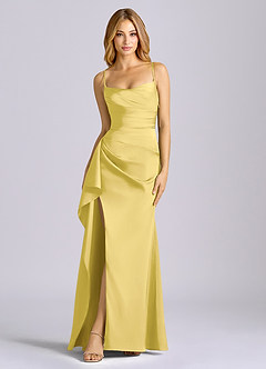 Azazie Sarai Bridesmaid Dresses Canary Sheath Corset Stretch Satin Dress image3
