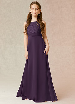 Azazie Snow Junior Plum A-Line Lace Chiffon Dress image1