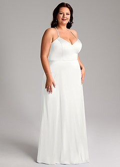 Azazie Mei Bridesmaid Dresses White A-Line V-Neck Stretch Satin Dress image10