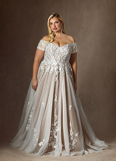 Azazie Rowe Wedding Dresses Diamond White Cocoa Ball-Gown Off the Shoulder Tulle Dress image12