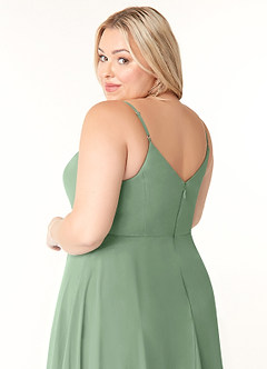 Azazie Clarissa Bridesmaid Dresses Matcha A-Line V-Neck Chiffon Dress image12