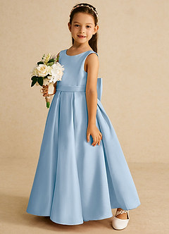 Azazie Pipsy Flower Girl Dresses Powder Blue A-Line Bow Matte Satin Dress image2